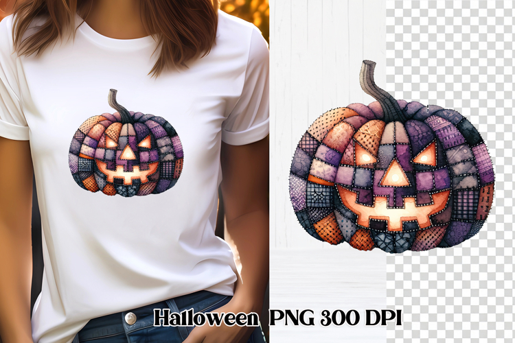 Halloween Patchwork Pumpkin Clipart PNG Design