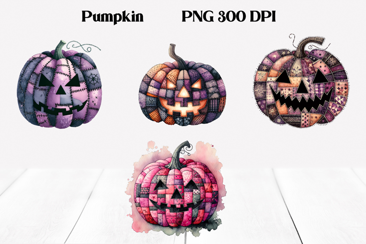 Halloween Patchwork Pumpkin Clipart | Halloween PNG