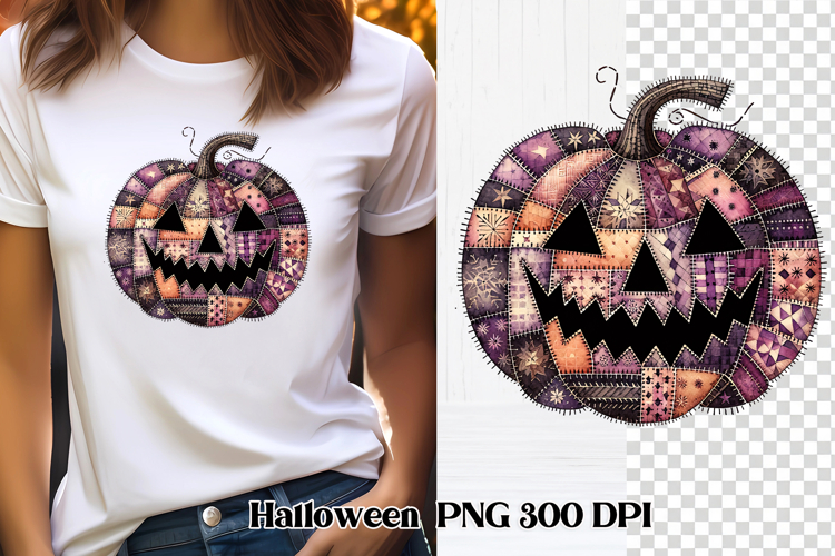 Halloween Patchwork Pumpkin Clipart PNG Design