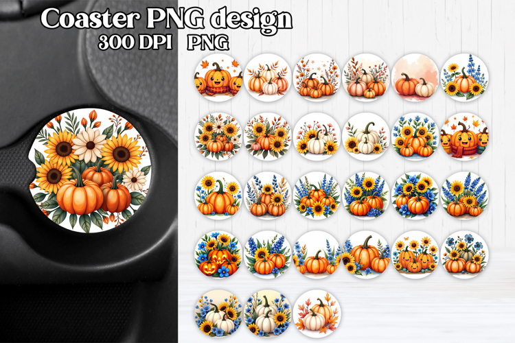 Pumpkin car coaster sublimation bundle | Fall car coaster