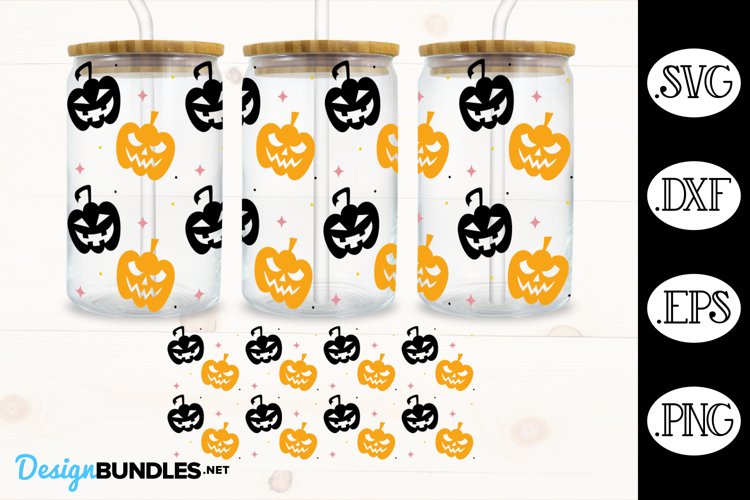 Pumpkin Halloween Pattern For 16 oz Libbey Beer Glass SVG example image 1