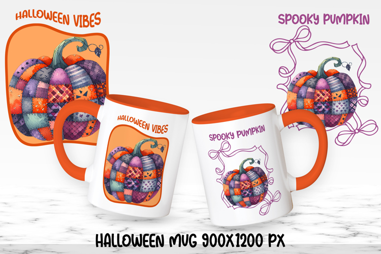 Cute Halloween patchwork pumpkin sublimation mug design wrap