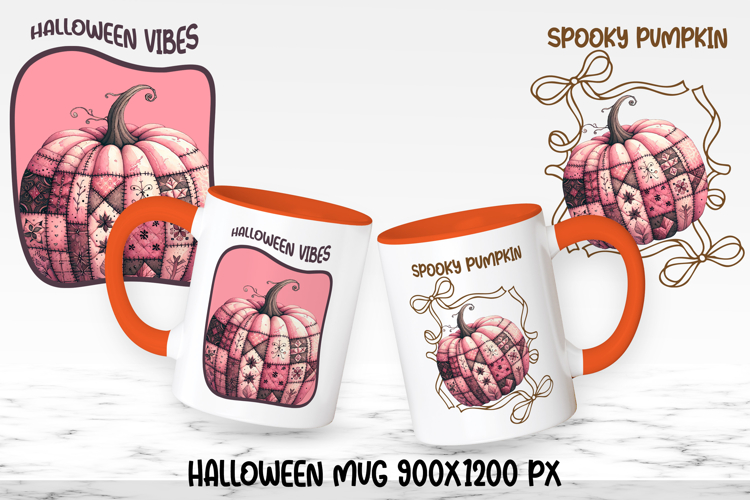 Cute Halloween patchwork pumpkin sublimation mug design wrap
