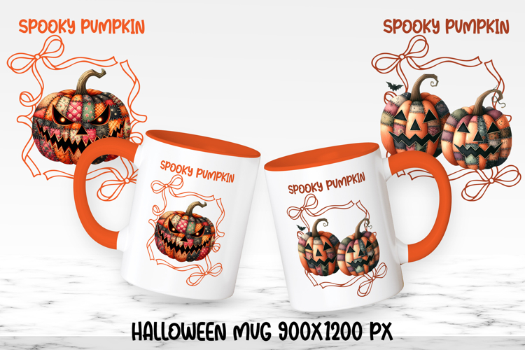 Cute Halloween patchwork pumpkin sublimation mug design wrap