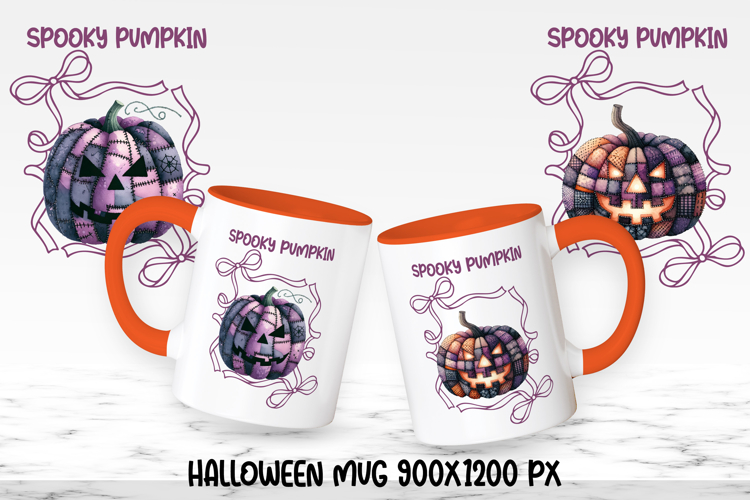 Cute Halloween patchwork pumpkin sublimation mug design wrap