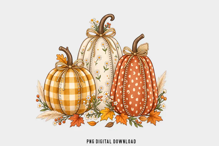 Fall Pumpkin PNG, Gingham Polka Dot Pumpkins Sublimation png