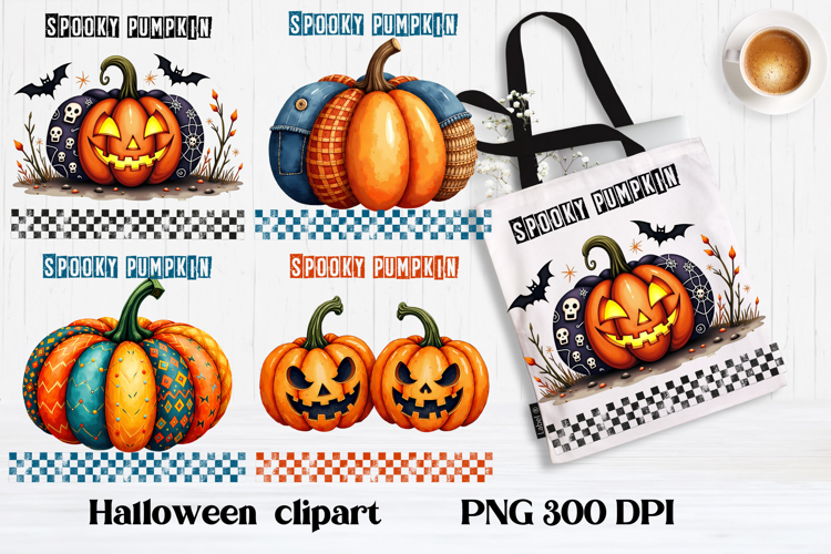 Halloween patchwork pumpkin clipart | Halloween sublimation