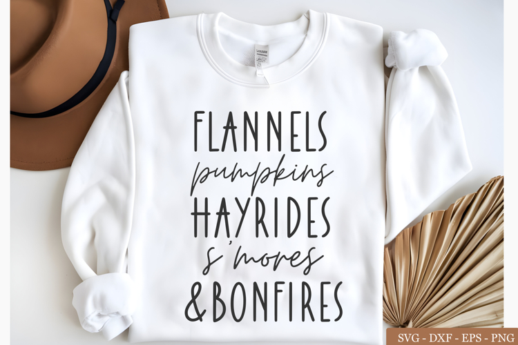 Flannels Pumpkins Hayrides S’mores & Bonfires SVG, png files