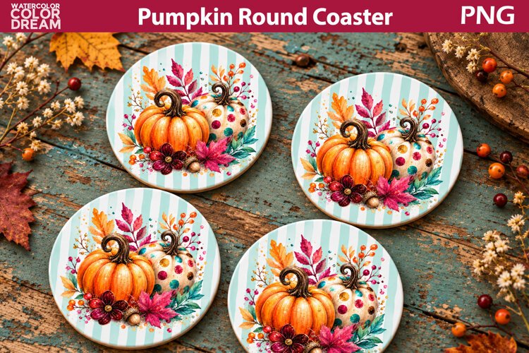 Pumpkin Round Coaster | Fall Sublimation Car Coaster example image 1