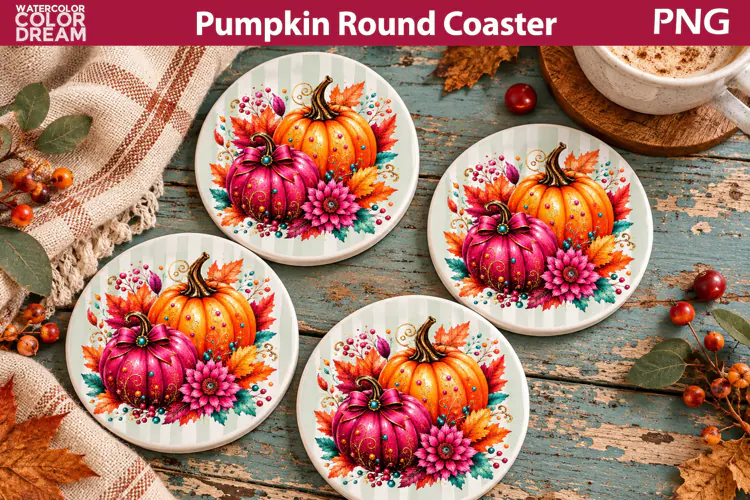 Pumpkin Floral Round Coaster | Fall Car Coaster