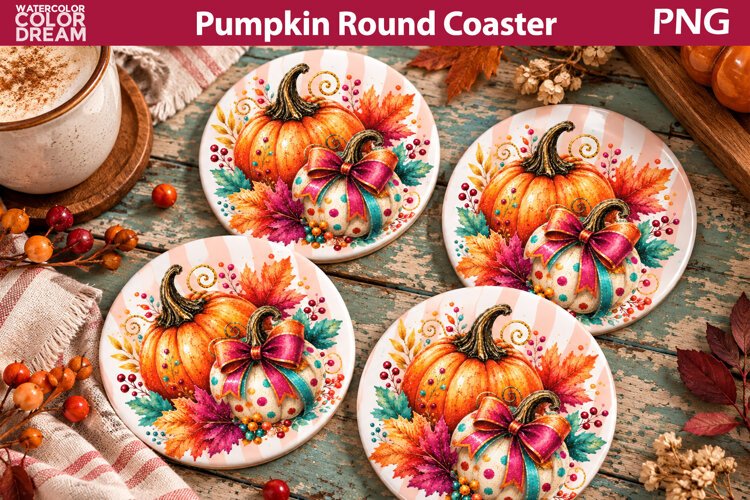 Pumpkin Round Coaster | Thanksgiving Sublimation example image 1