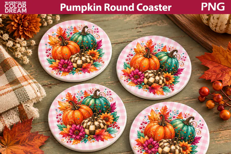Pumpkin Floral Round Coaster | Thanksgiving Sublimation