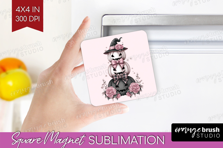 Pumpkins Cute Magnet Sublimation Pink Halloween Square PNG