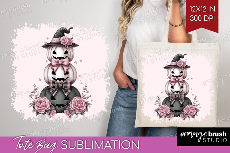 Pumpkins Cute Tote Bag Pink Halloween Tote Bag PNG