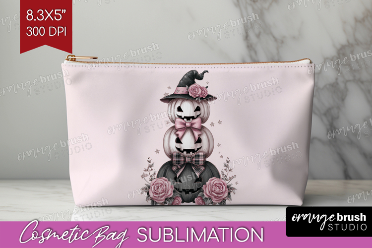 Pumpkins Cute Cosmetic Bag Pink Halloween Makeup Bag PNG