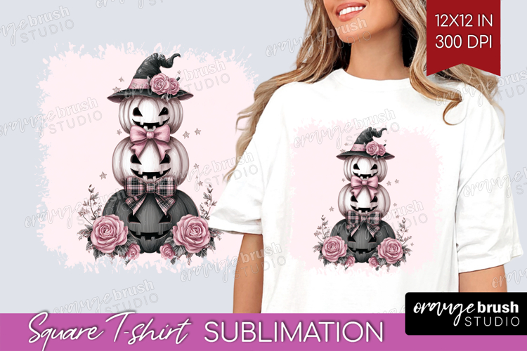 Pumpkins Cute Square Tshirt Background Pink Halloween PNG