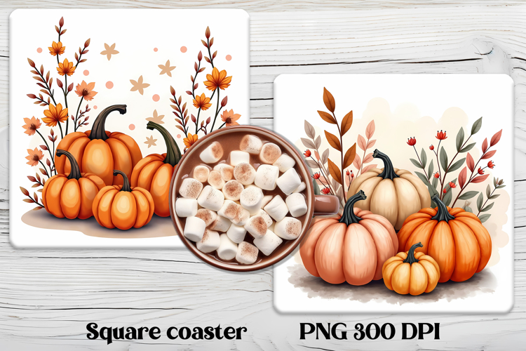 Fall pumpkin square coaster PNG | Thanksgiving sublimation