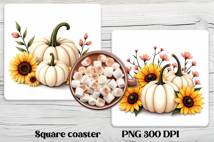 Fall pumpkin square coaster PNG | Thanksgiving sublimation