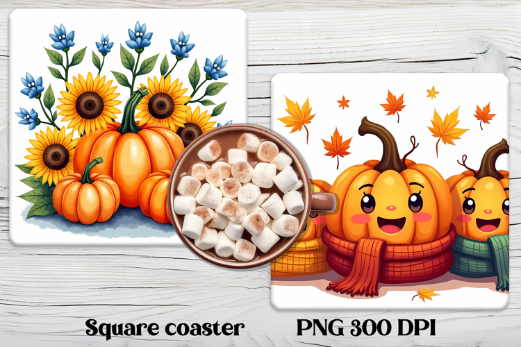 Fall pumpkin square coaster PNG | Thanksgiving sublimation