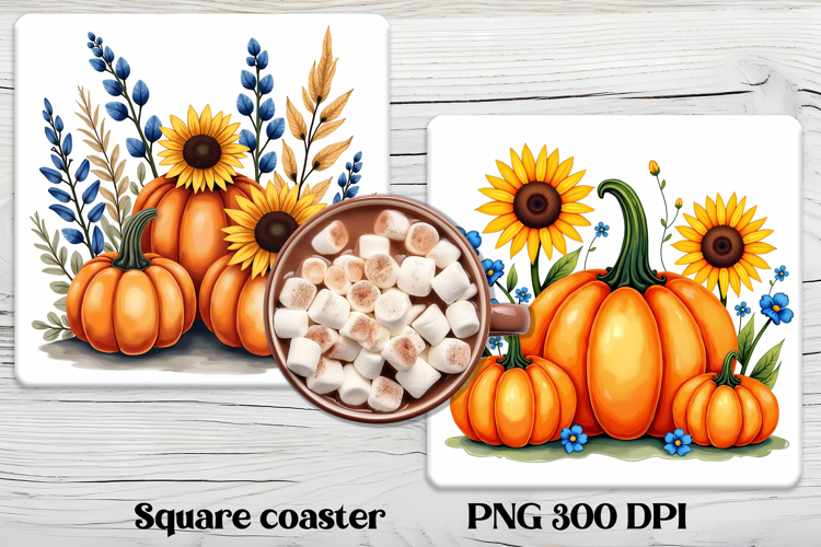 Fall pumpkin square coaster PNG | Thanksgiving sublimation
