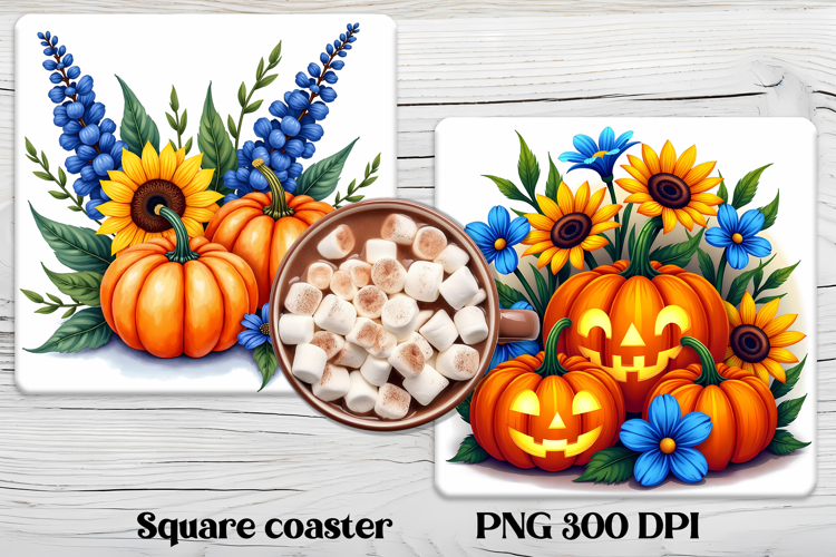 Fall pumpkin square coaster PNG | Thanksgiving sublimation