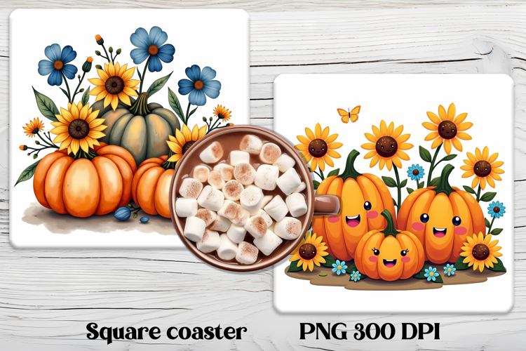 Fall pumpkin square coaster PNG | Thanksgiving sublimation