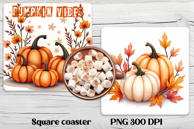 Fall pumpkin square coaster PNG | Thanksgiving sublimation