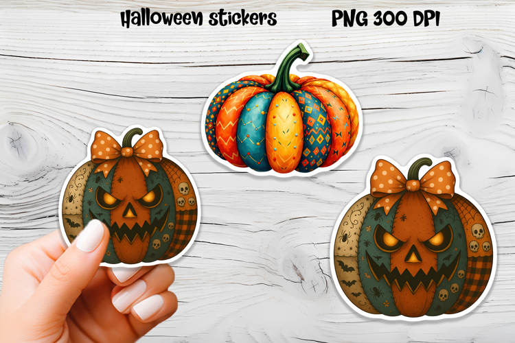 Patchwork pumpkin stickers | Printable Halloween sticker
