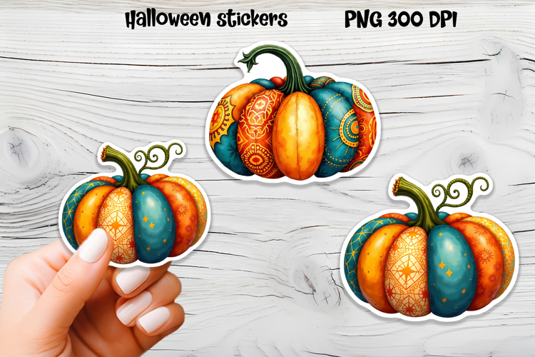Patchwork pumpkin stickers | Printable Halloween sticker
