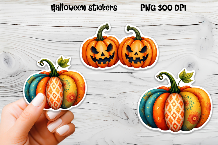Patchwork pumpkin stickers | Printable Halloween sticker