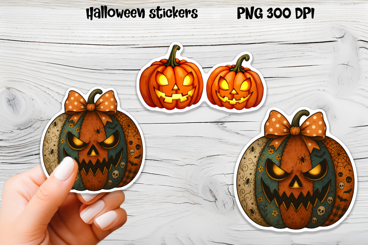 Patchwork pumpkin stickers | Printable Halloween sticker