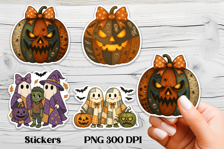 Patchwork pumpkin stickers | Halloween ghost sticker PNG
