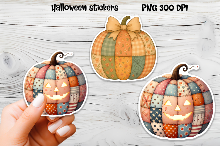 Patchwork pumpkin stickers | Printable Halloween sticker