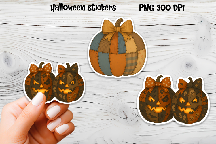 Patchwork pumpkin stickers | Printable Halloween sticker