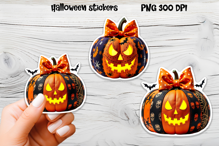 Patchwork pumpkin stickers | Printable Halloween sticker