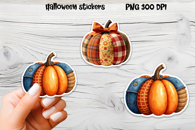 Patchwork pumpkin stickers | Printable Halloween sticker