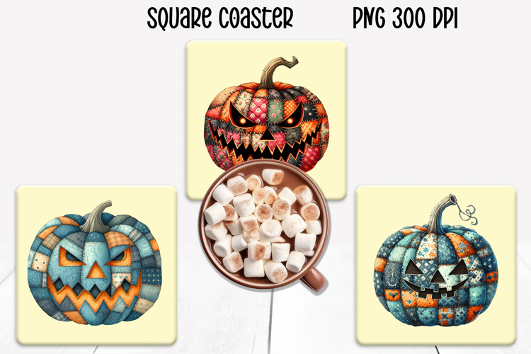 Cute Halloween patchwork pumpkin square coaster sublimation