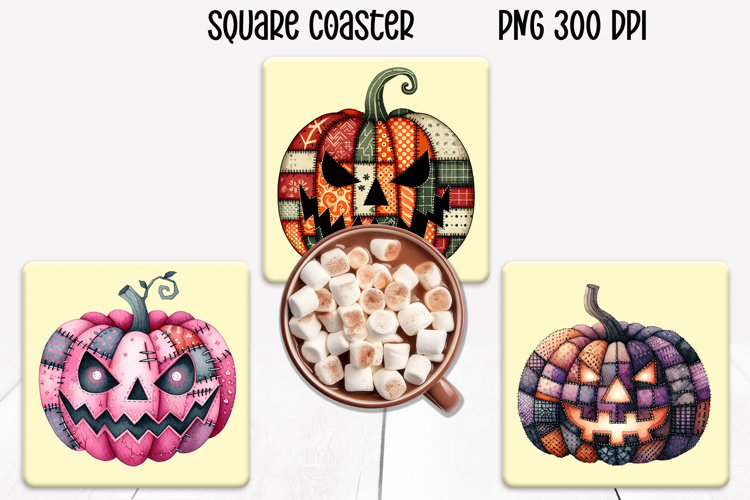 Cute Halloween patchwork pumpkin square coaster sublimation