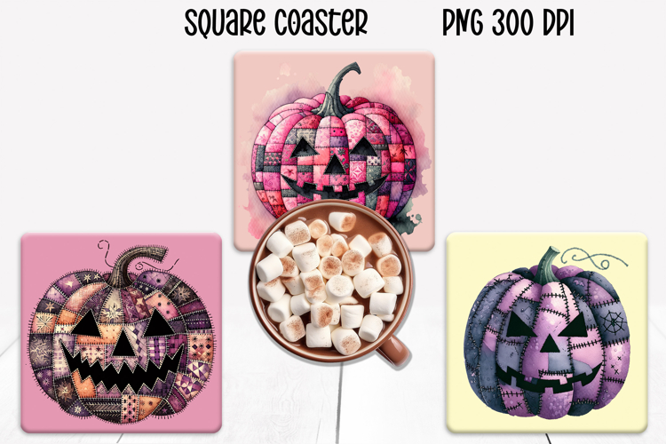 Cute Halloween patchwork pumpkin square coaster sublimation
