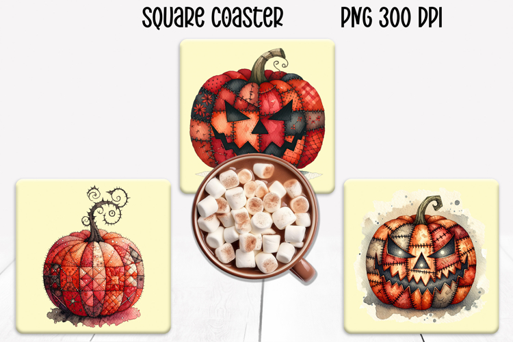 Cute Halloween patchwork pumpkin square coaster sublimation