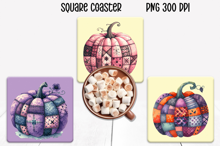 Cute Halloween patchwork pumpkin square coaster sublimation