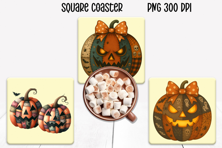 Cute Halloween patchwork pumpkin square coaster sublimation