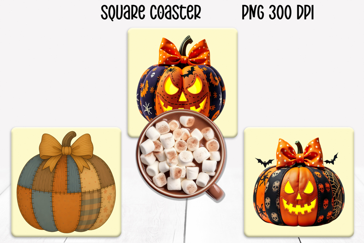 Cute Halloween patchwork pumpkin square coaster sublimation