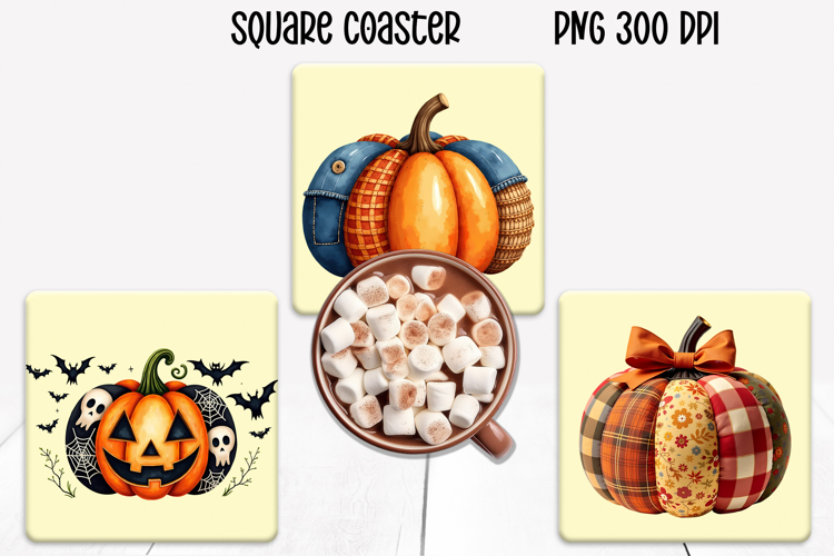 Cute Halloween patchwork pumpkin square coaster sublimation