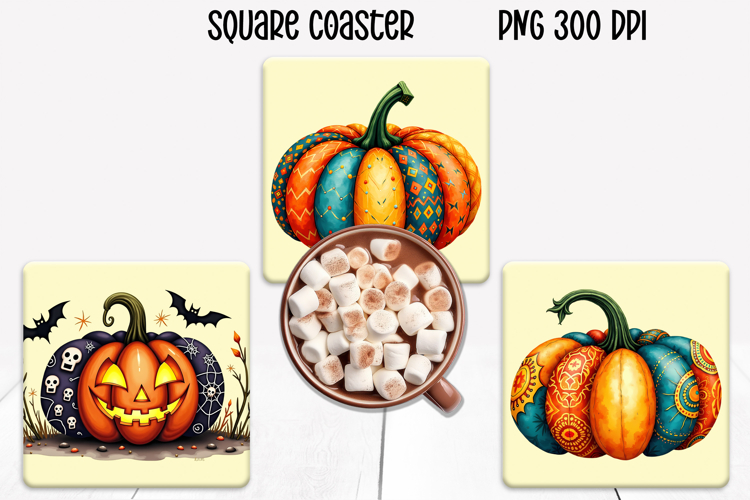 Cute Halloween patchwork pumpkin square coaster sublimation