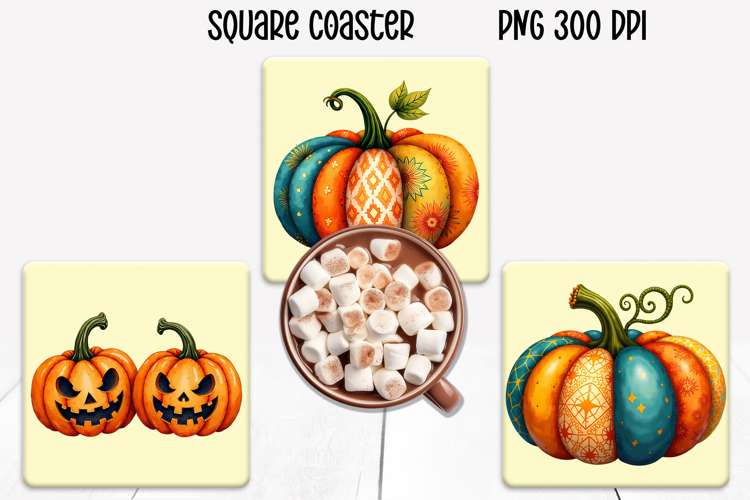 Cute Halloween patchwork pumpkin square coaster sublimation