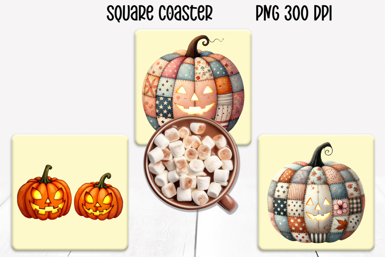 Cute Halloween patchwork pumpkin square coaster sublimation