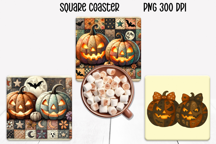 Cute Halloween patchwork pumpkin square coaster sublimation