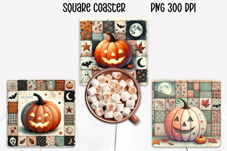 Cute Halloween patchwork pumpkin square coaster sublimation