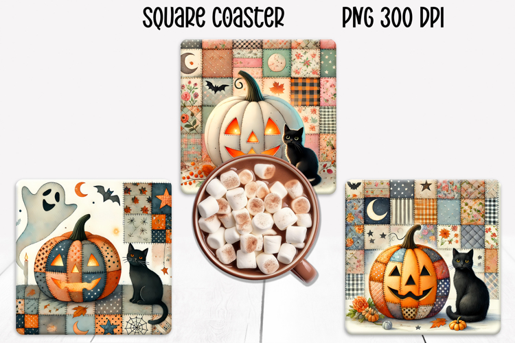 Cute Halloween patchwork pumpkin square coaster sublimation